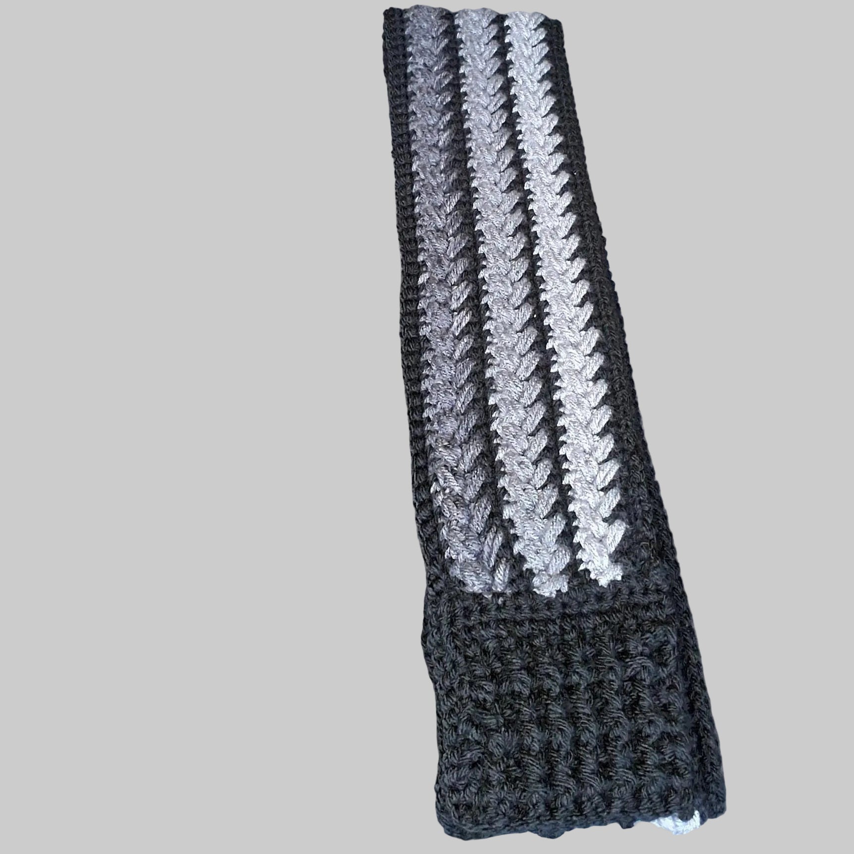 Grey Ombré Textured Scarf – Soft Acrylic Handmade Crochet