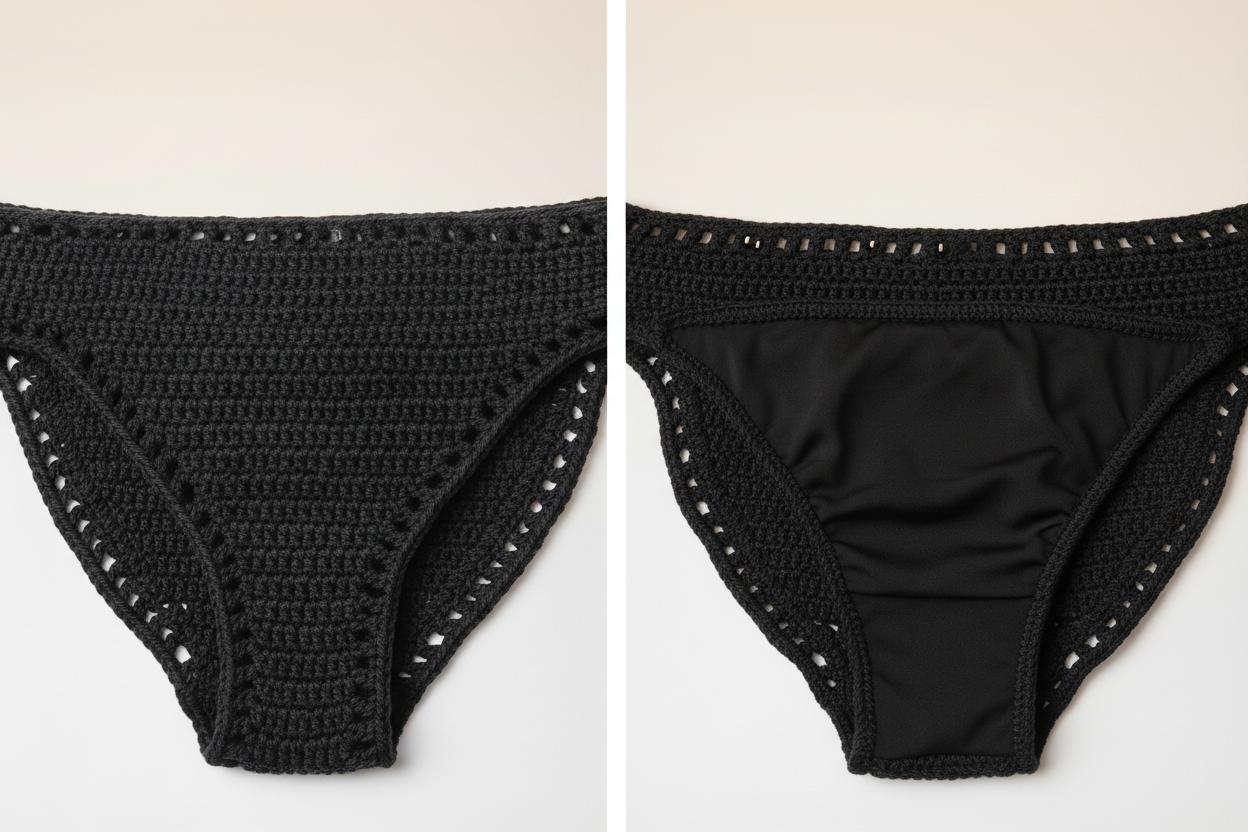 Black Crochet Bikini Bottom - Close-Up Crochet vs Lining