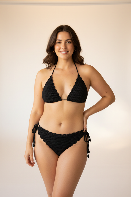 Black Crochet Bikini Set - Realistic Model True to Product