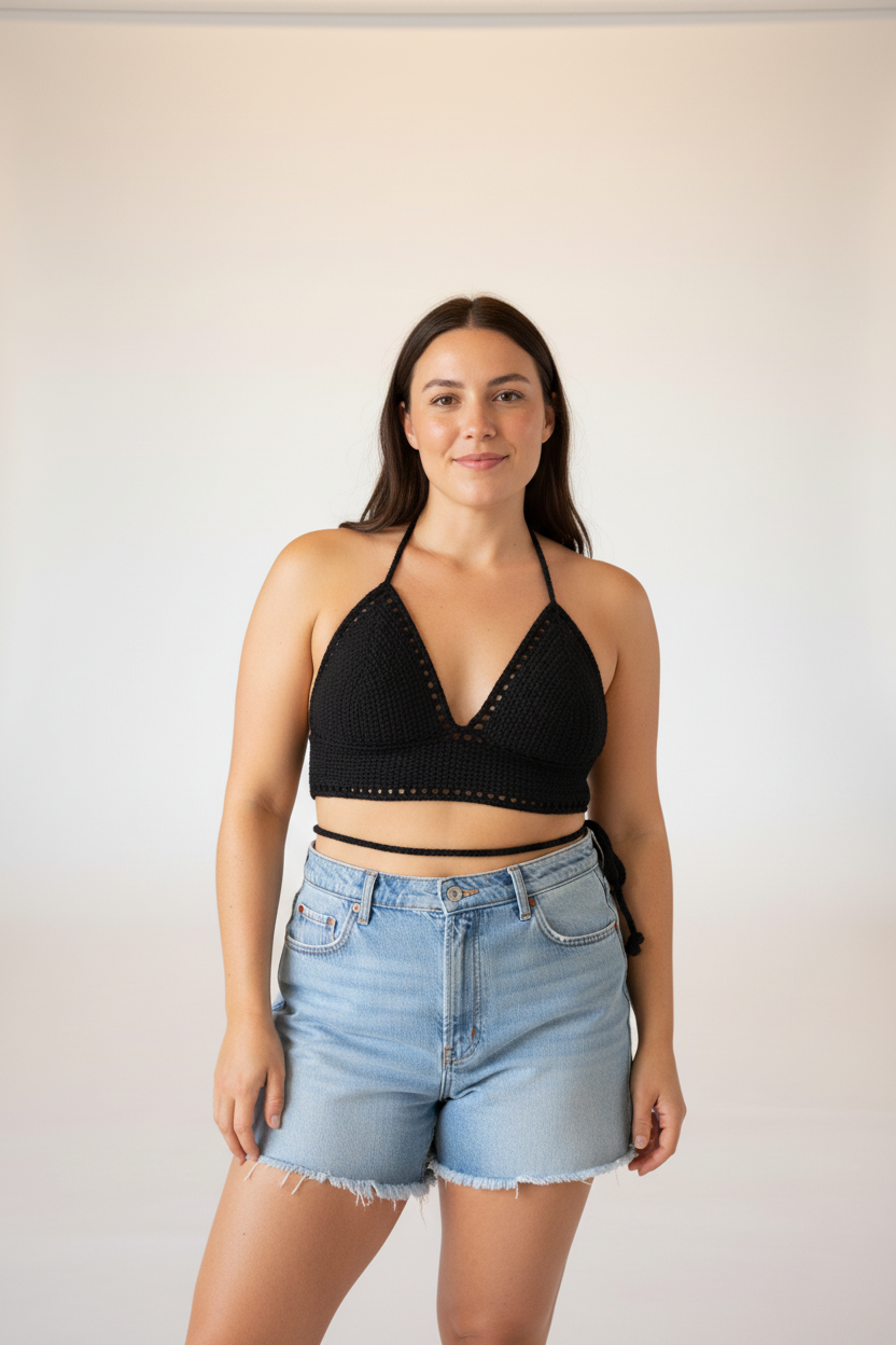 Black Crochet Halter Top - Back Tie Lifestyle