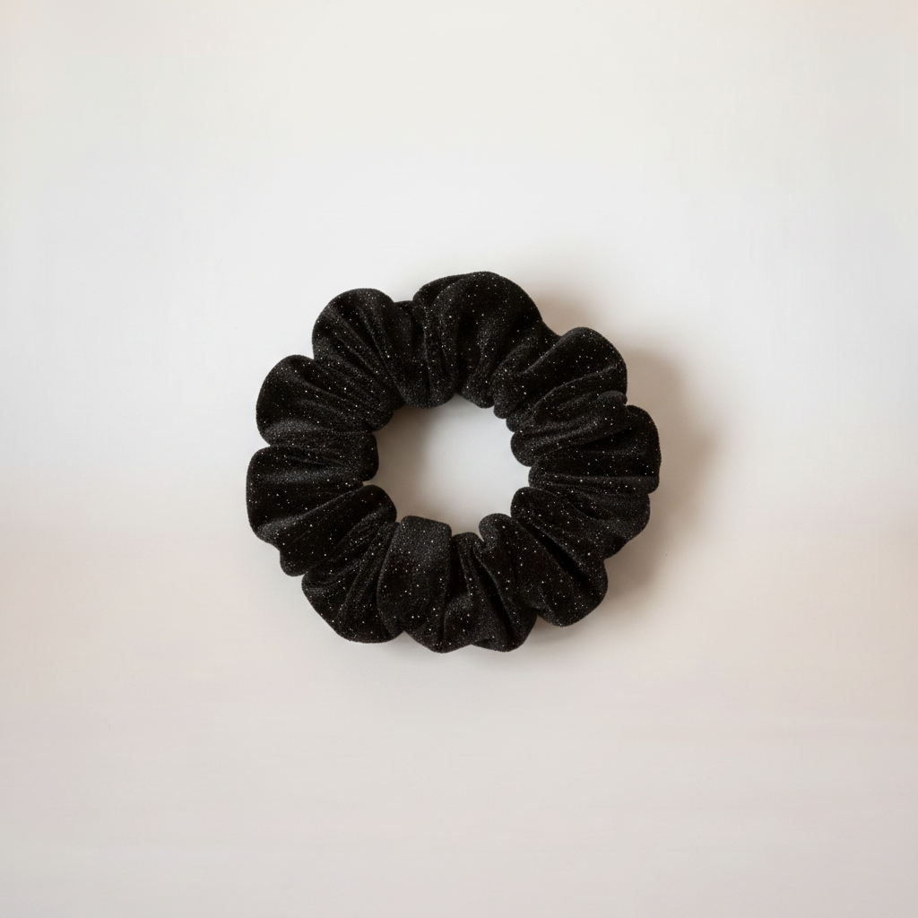 Black Sparkle Velvet Scrunchie - Angle 2