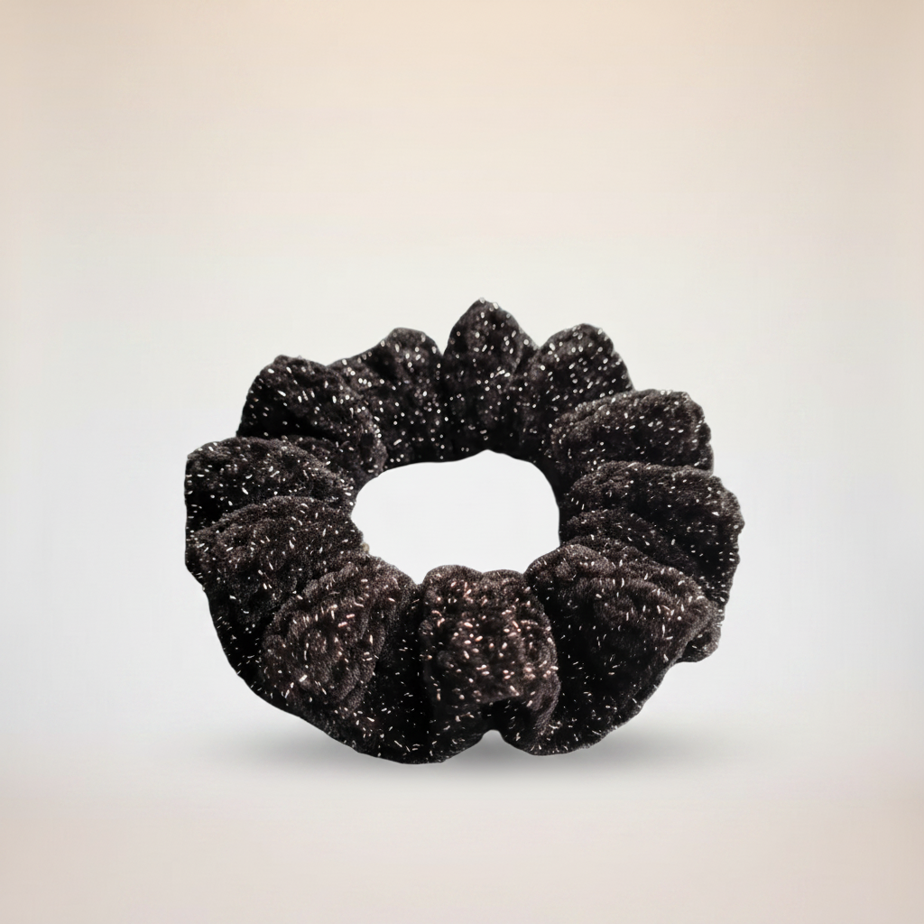 Black Sparkle Velvet Scrunchie - Brand Background