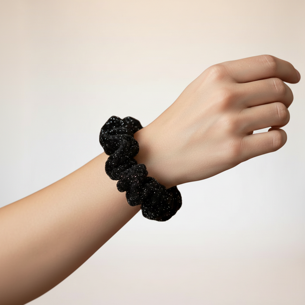 Black Sparkle Velvet Scrunchie - Wrist Styled