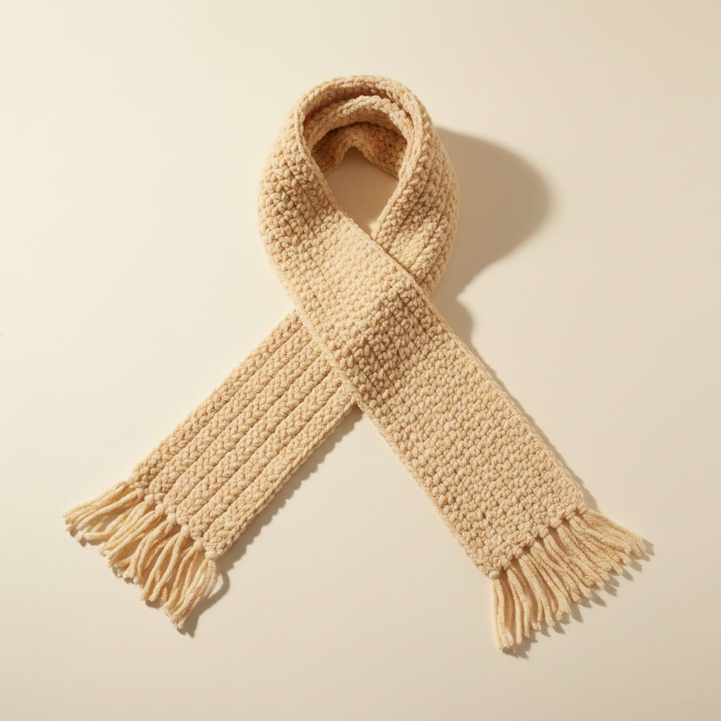 Cream Chenille Fringe Scarf - Image 1