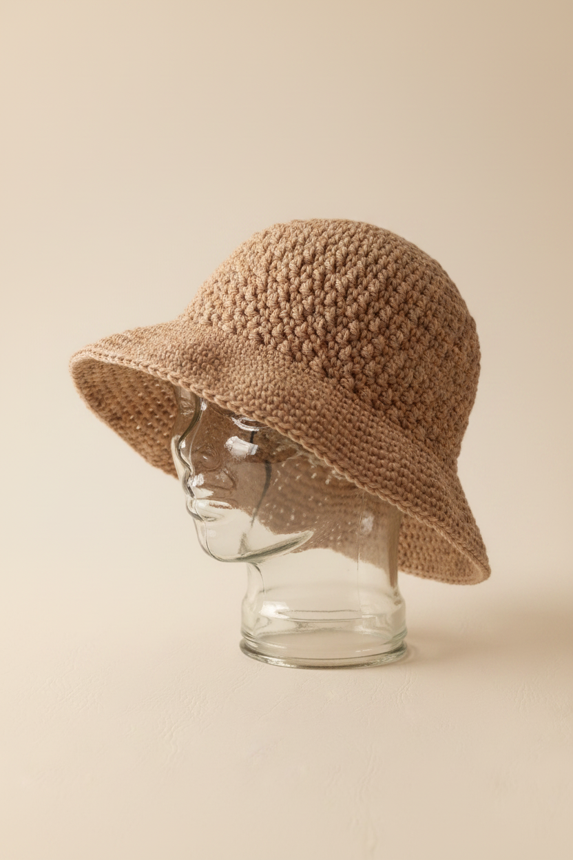 Crochet Bucket Hat on Invisible Mannequin