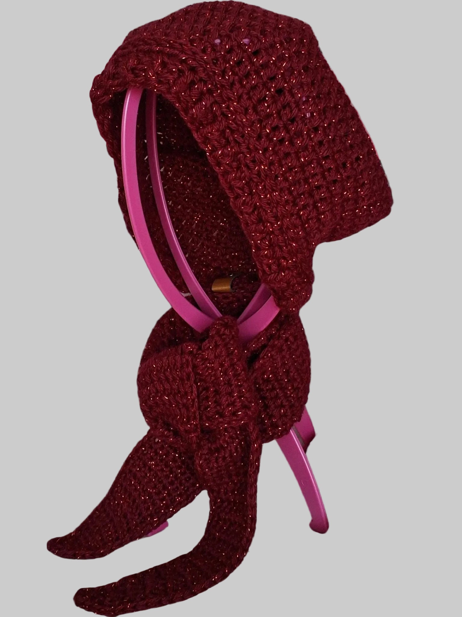 Sparkling Red Skinny Sophie Scarf – Lightweight Metallic Crochet