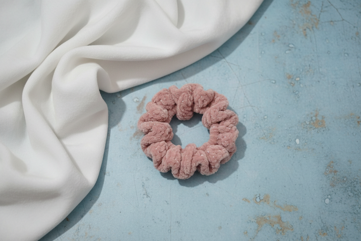 Desert rose scrunchie flat lay