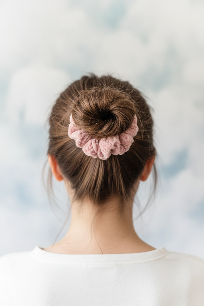 Desert rose scrunchie messy bun back view