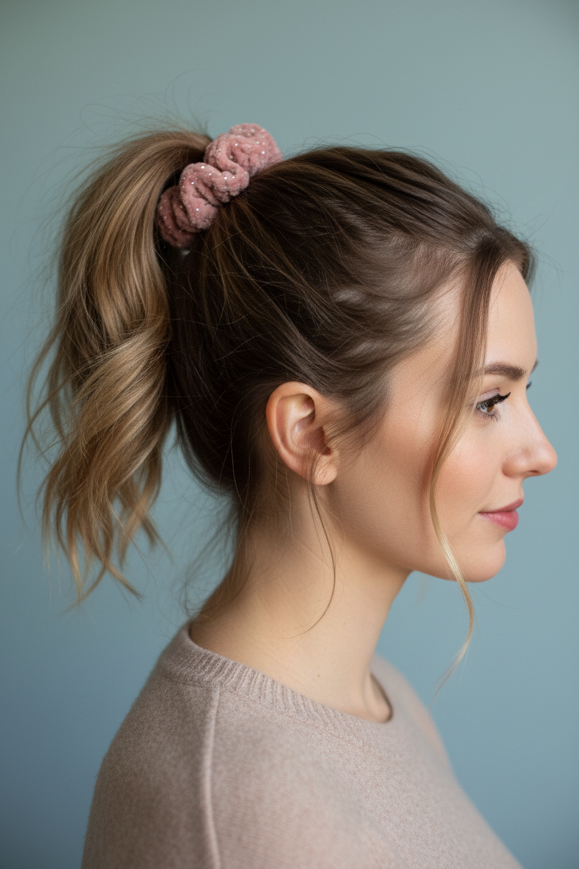 Desert rose scrunchie ponytail side view