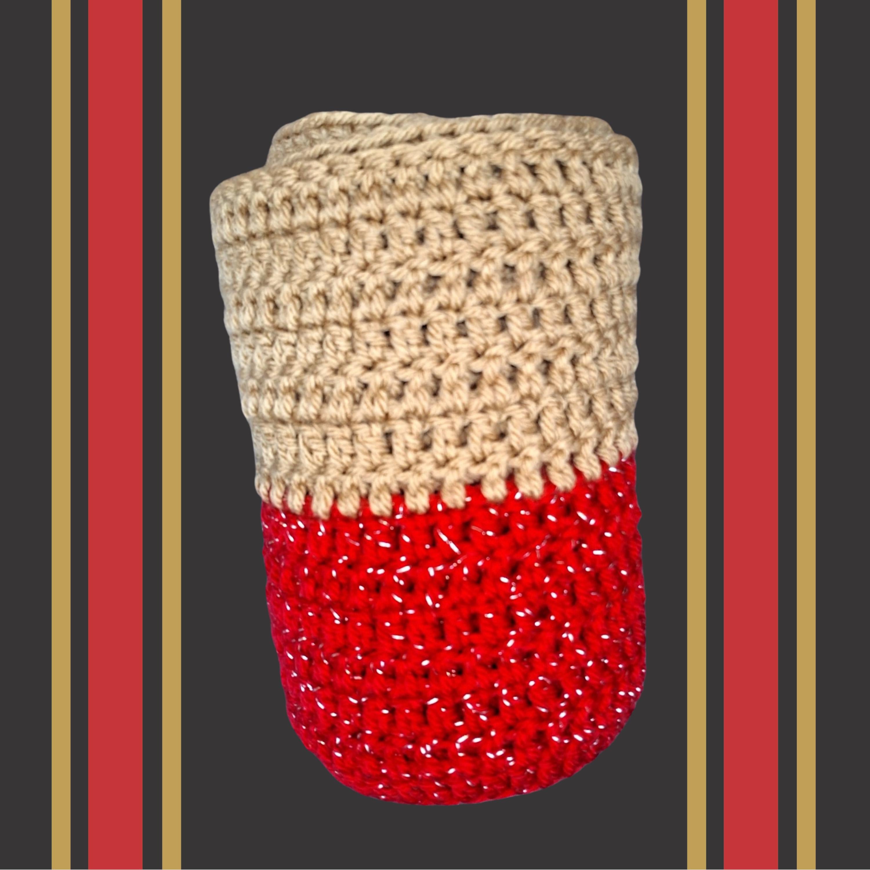 Extra Long Red & Gold Sparkle Scarf – Handmade Wide Acrylic Football Fan Accessory – 49ers Inspired