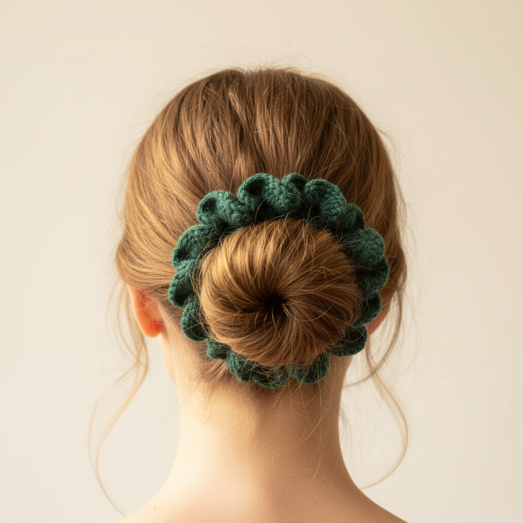 Forest Green Cotton Hair Tie - Messy Bun