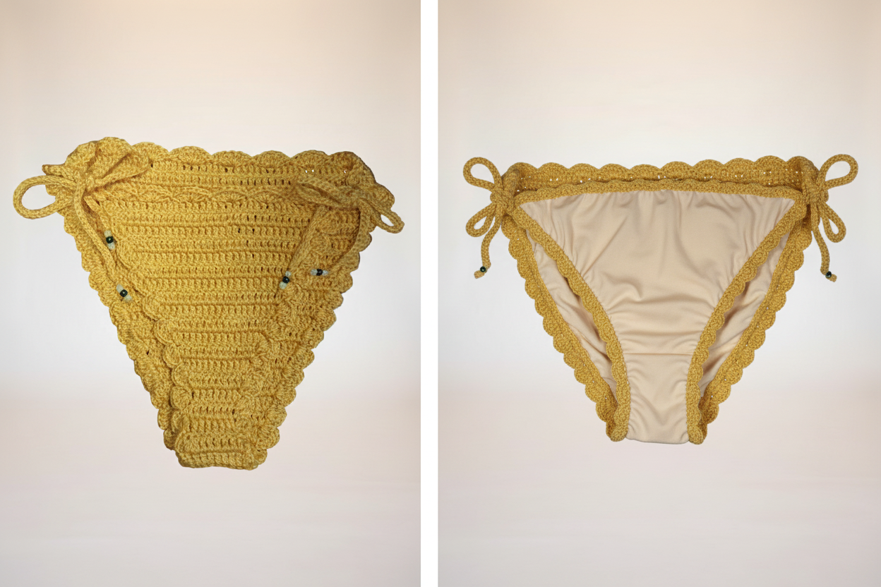 Golden Pineapple Bikini Bottom - Front & Lining Side by Side