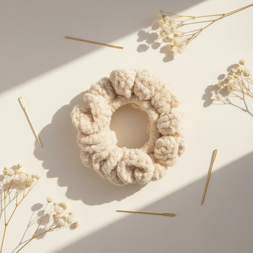 Golden Sparkle Velvet Scrunchie - Flat Lay
