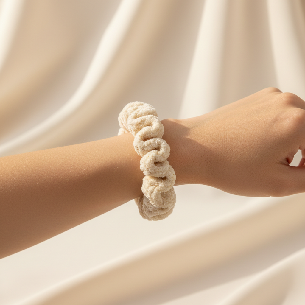 Golden Sparkle Velvet Scrunchie - Wrist Shot