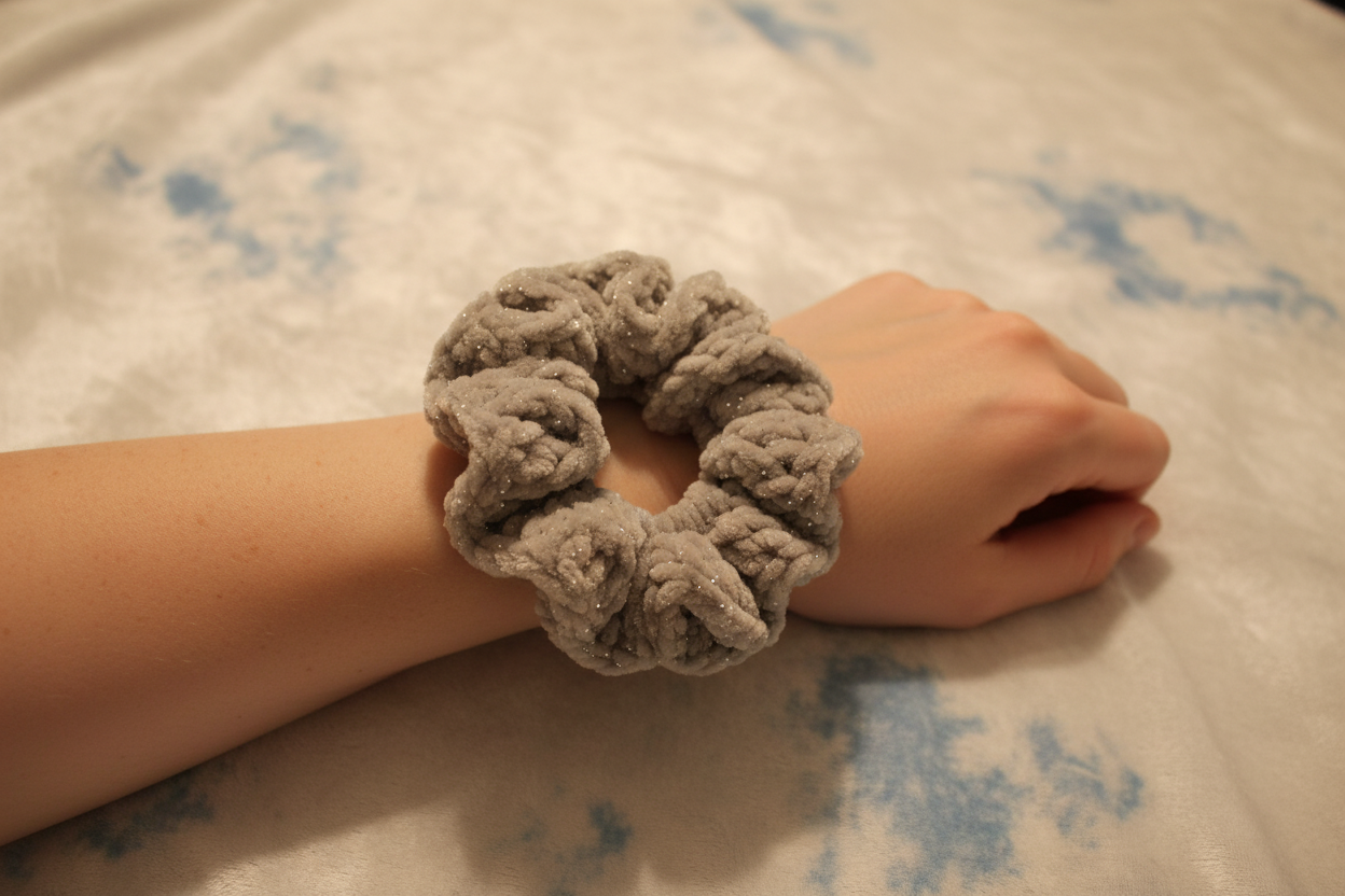 Grey sparkle scrunchie wrist shot