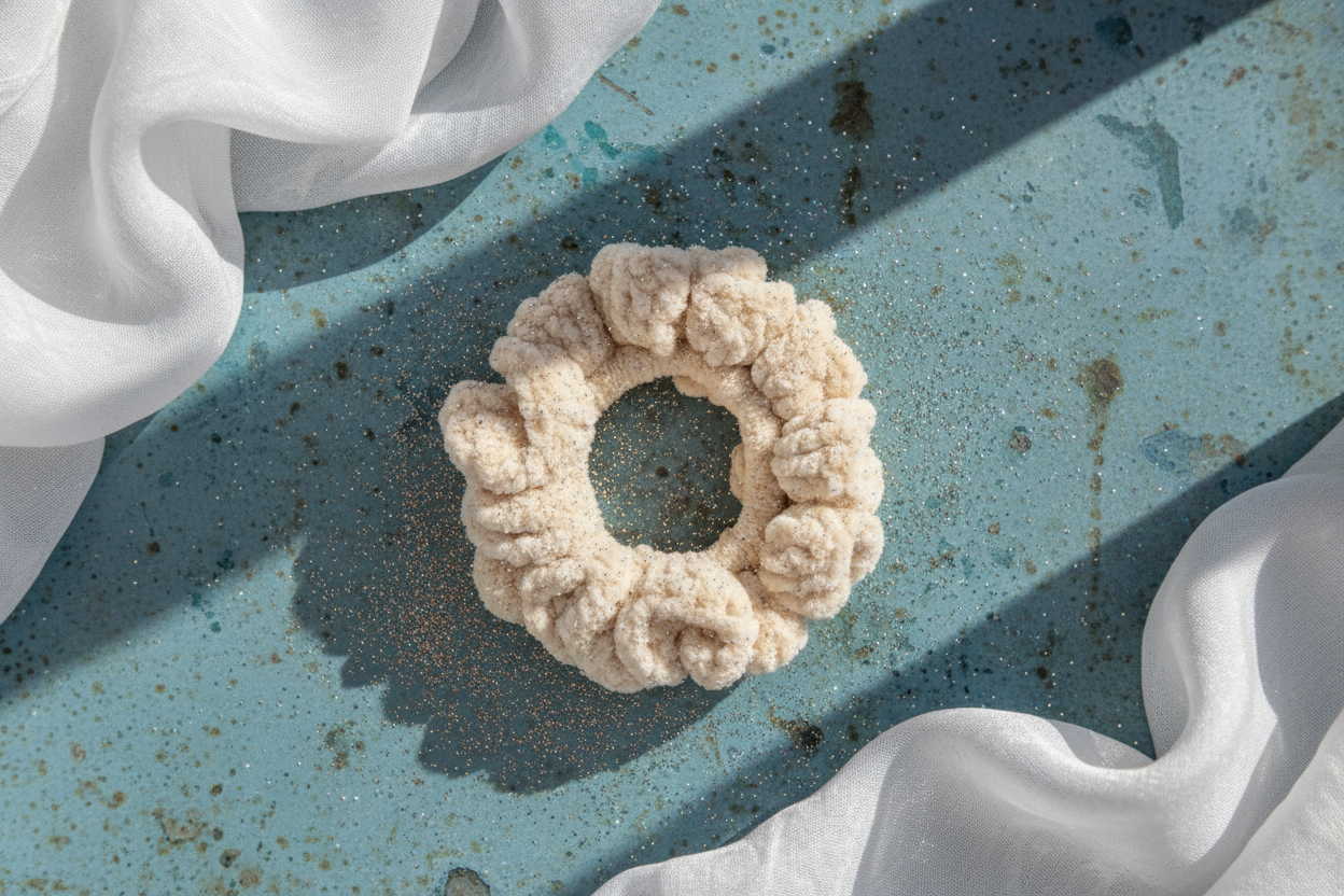 Golden sparkle scrunchie flat lay