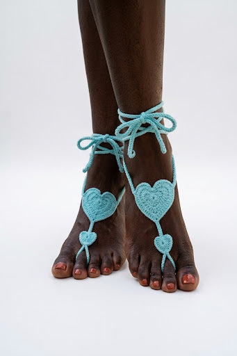 Barefoot Sandals - Heart2Heart, Crystal Blue, Women's Foot Jewelry