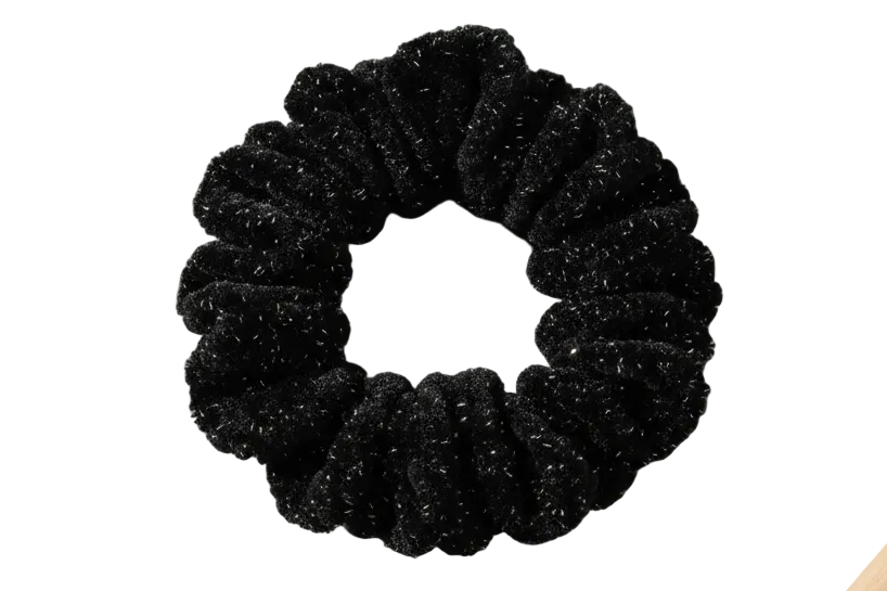 Black sparkle scrunchie flat lay