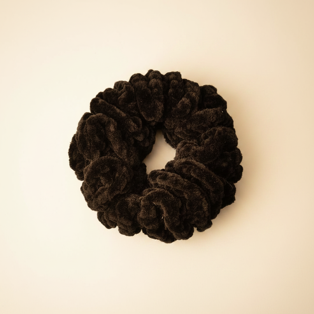 Black Velvet Crochet Scrunchie | Chérie Amor Crochet