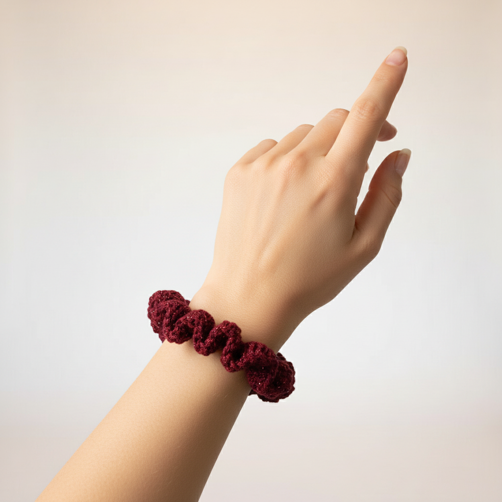 Sparkling Red Wine Crochet Hair Tie - Handcrafted Artisan Accessory