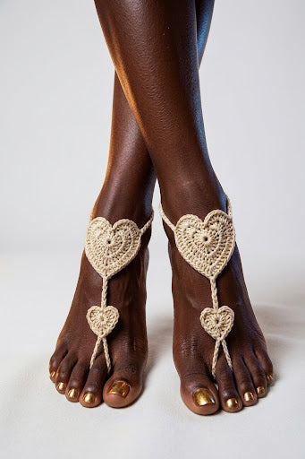 Barefoot Sandals-Heart2Heart,Golden Fluff, Women's Foot Jewelry