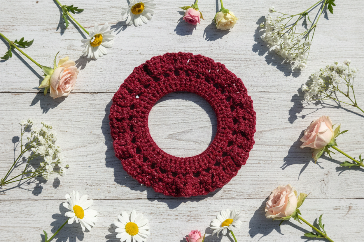 Burgundy sparkle summer scrunchie flat lay