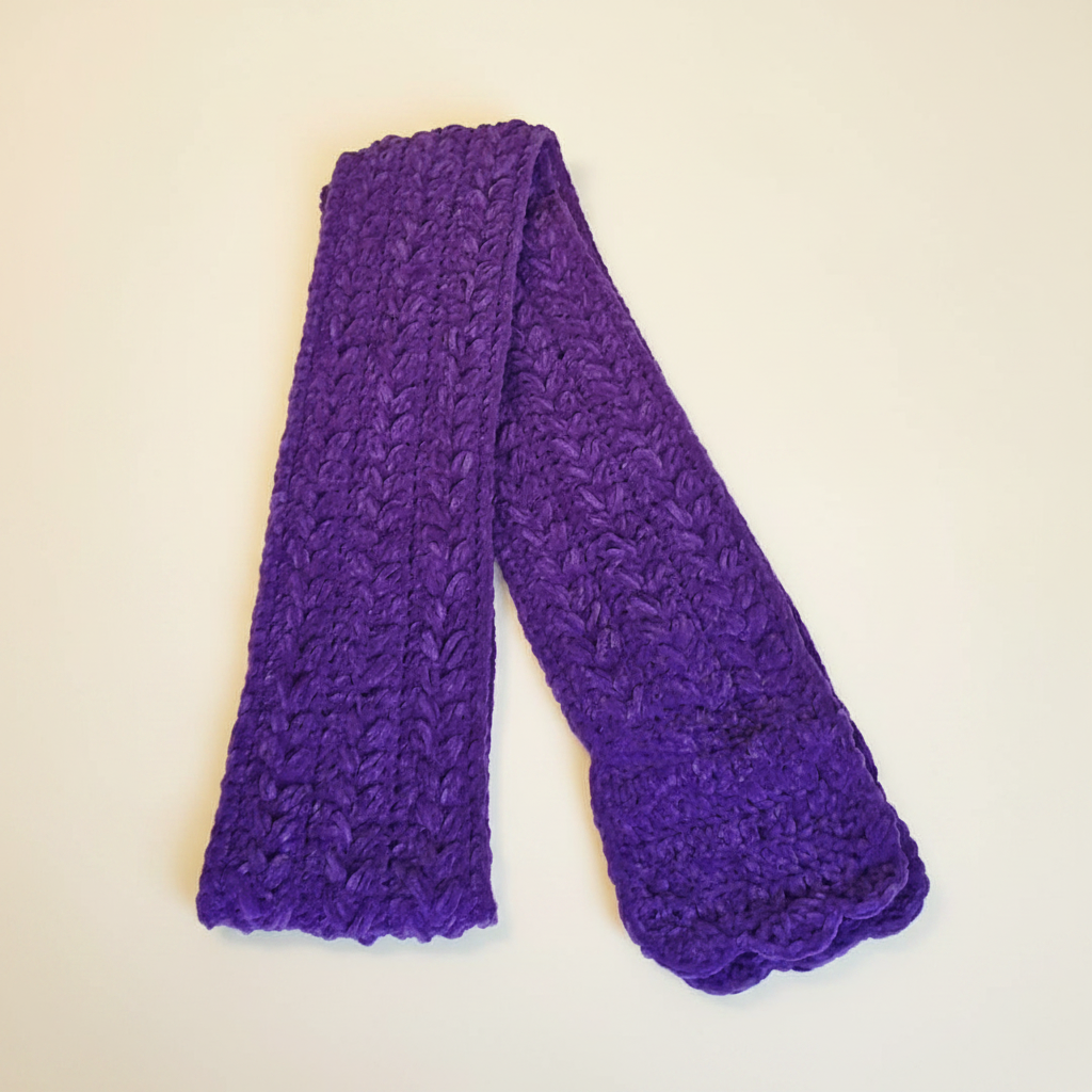 Purple Plush Scarf – Extra Long Soft Velvet Herringbone Crochet