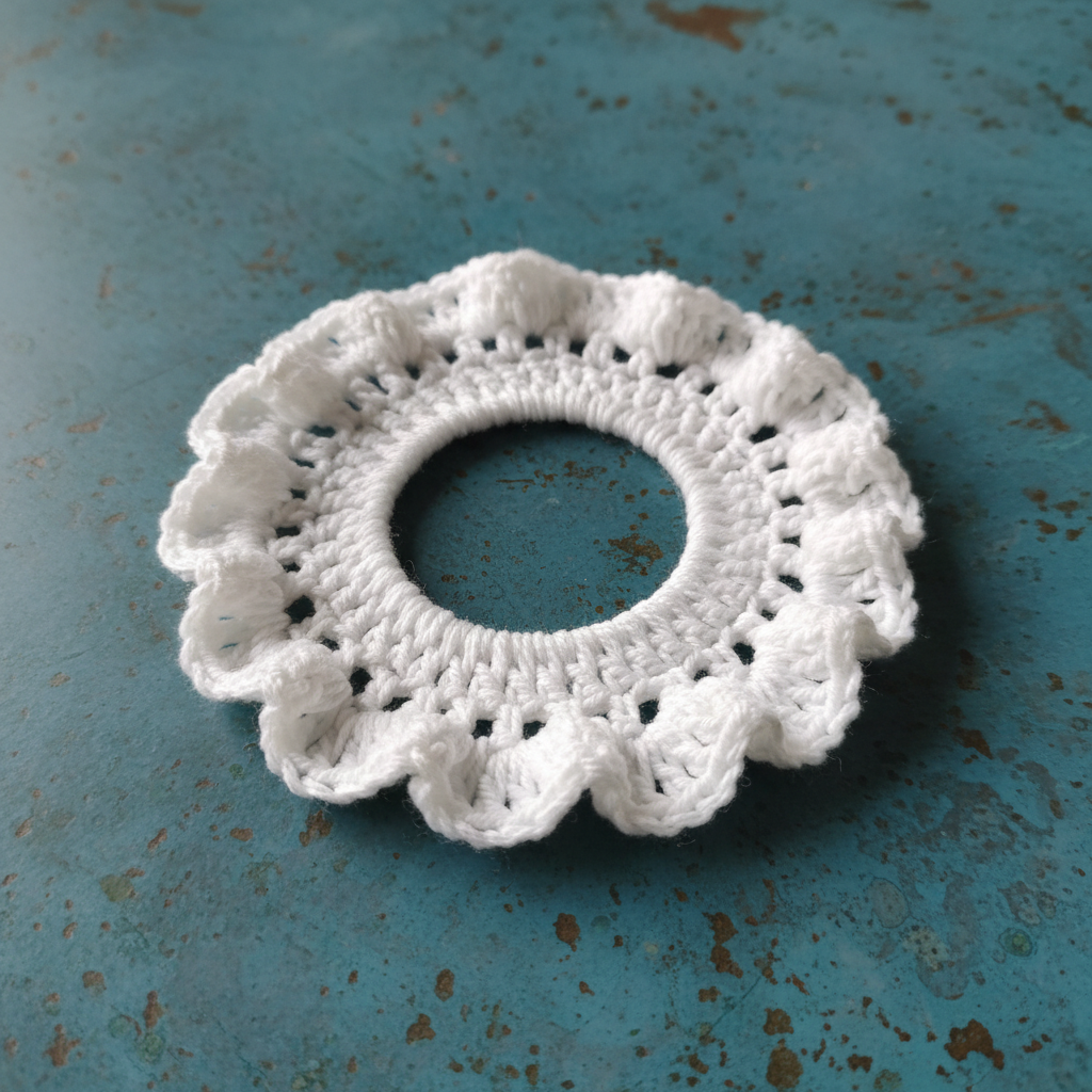 White cotton summer hair tie on patina blue background