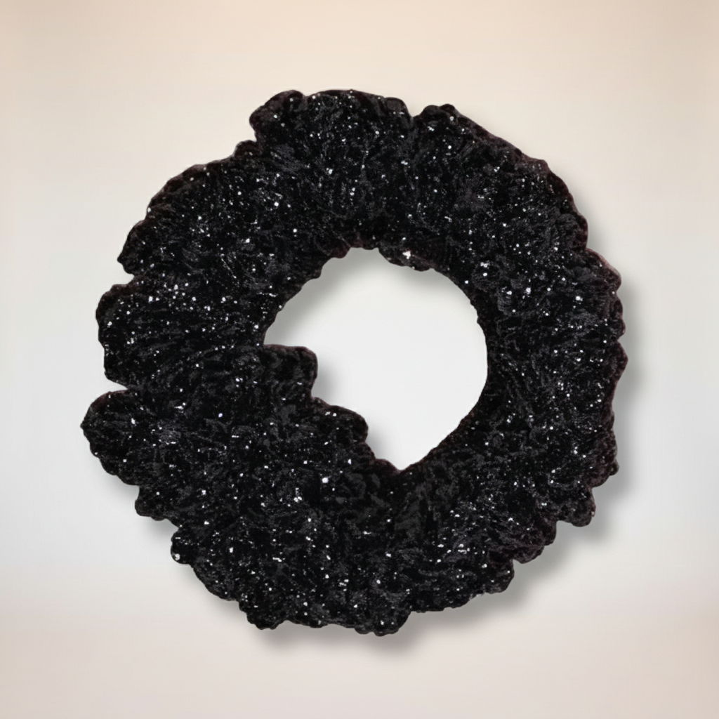 Jumbo Black Velvet Sparkle Scrunchie