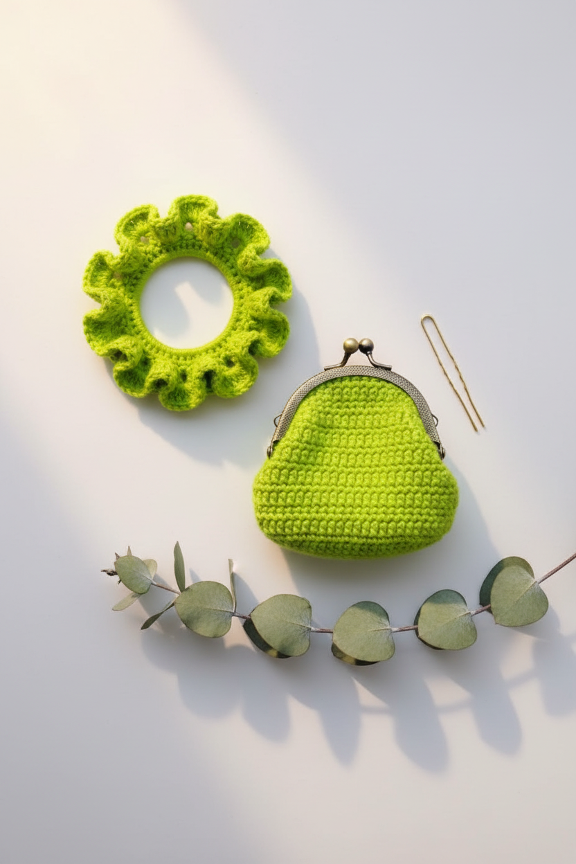 Lime Green Crochet Matching Set - Styled Flat Lay