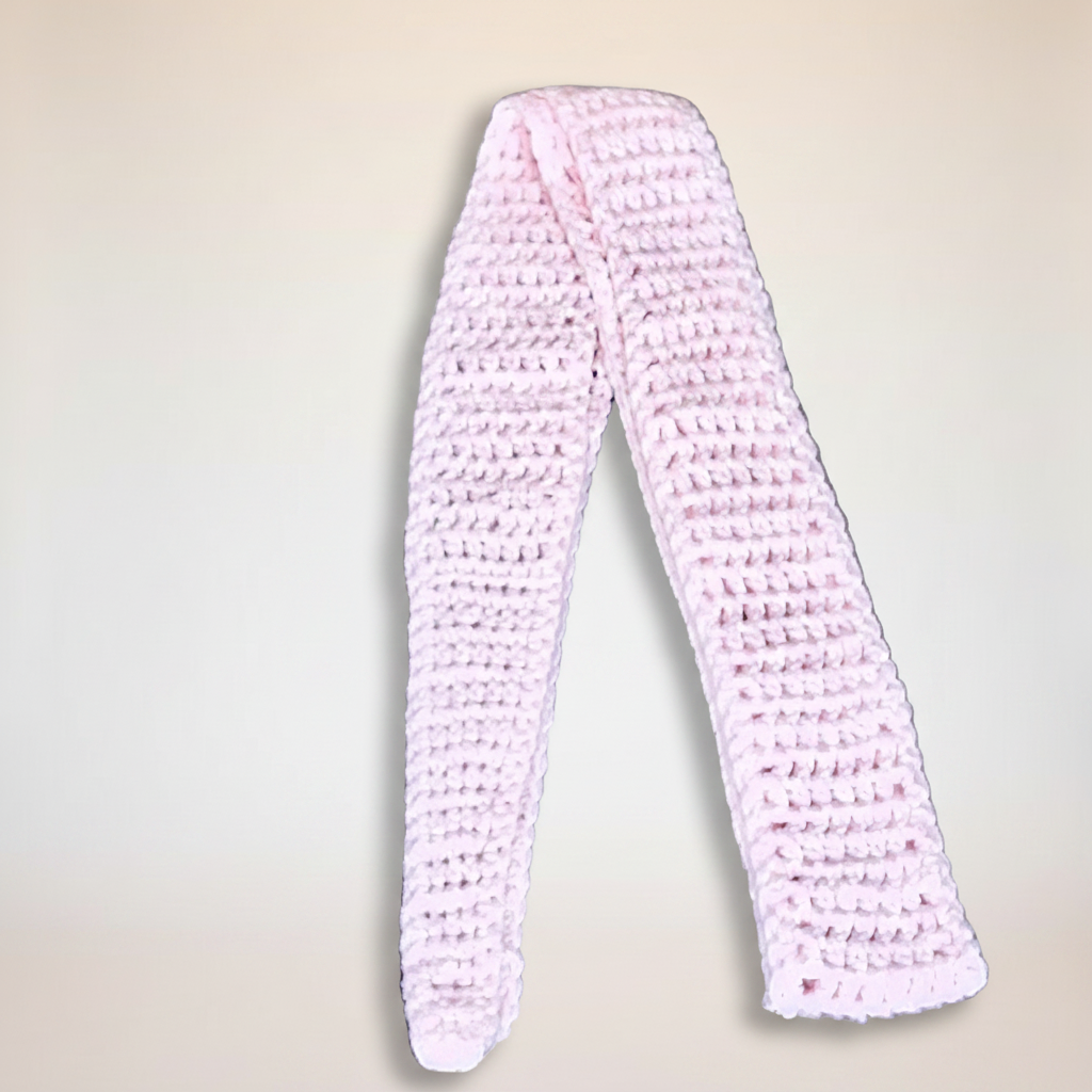 Powder Pink Skinny Sophie Scarf – Image 3 with Brand Background