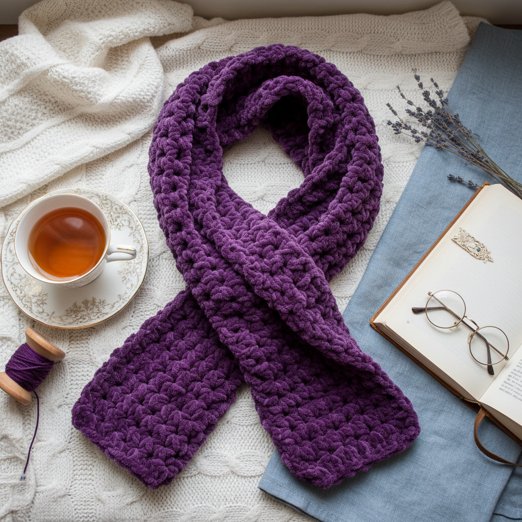 Purple Chenille Crochet Scarf Lifestyle Mockup