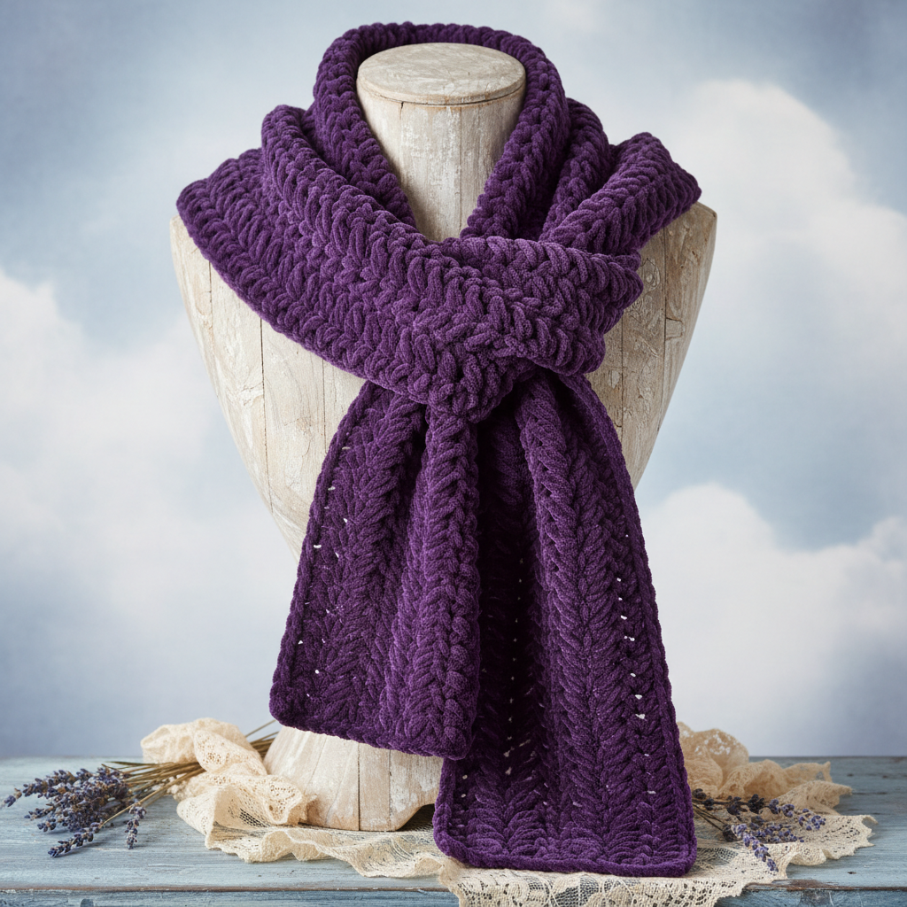 Purple Chenille Crochet Scarf Mockup