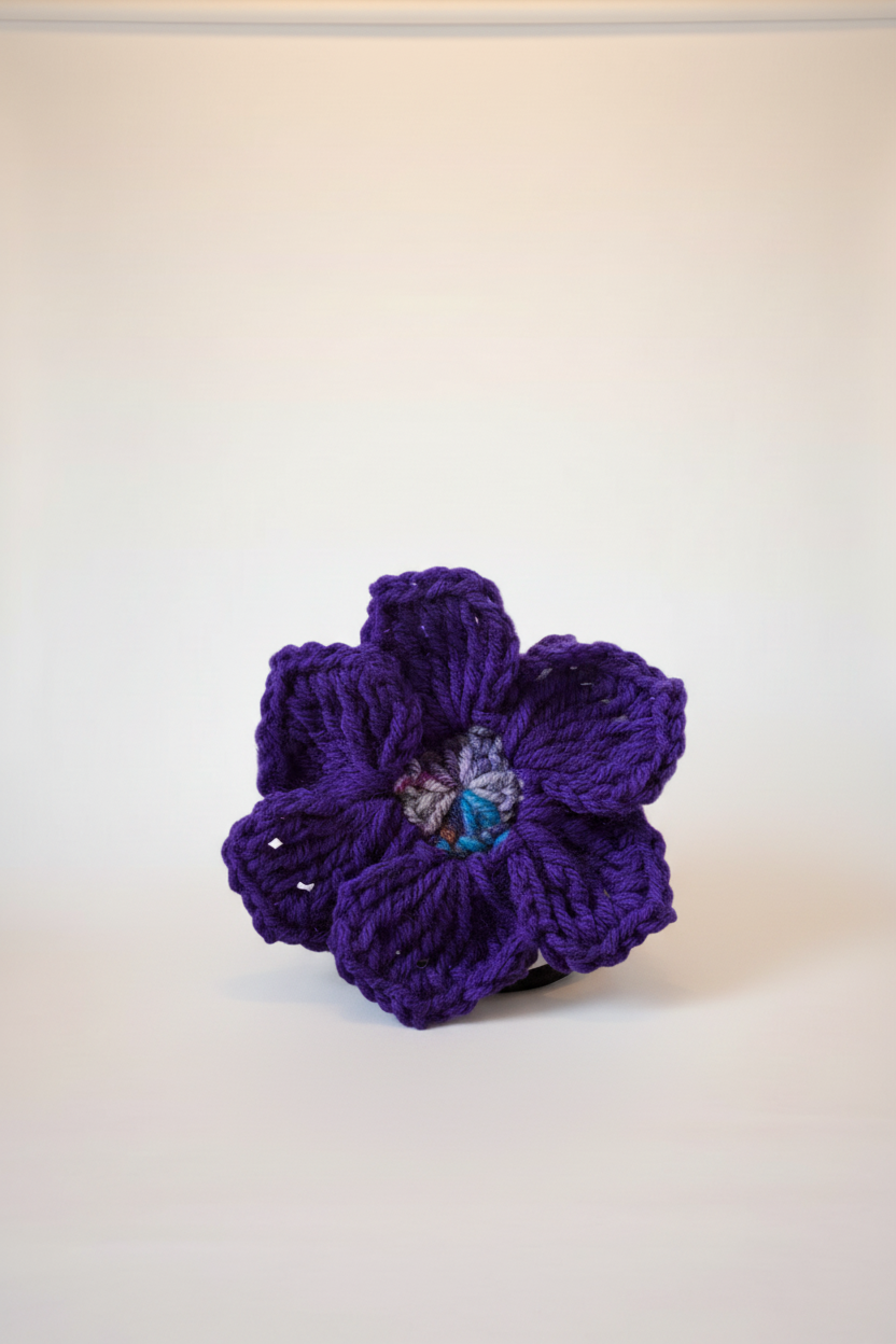 Purple Crochet Flower Hair Tie Mockup