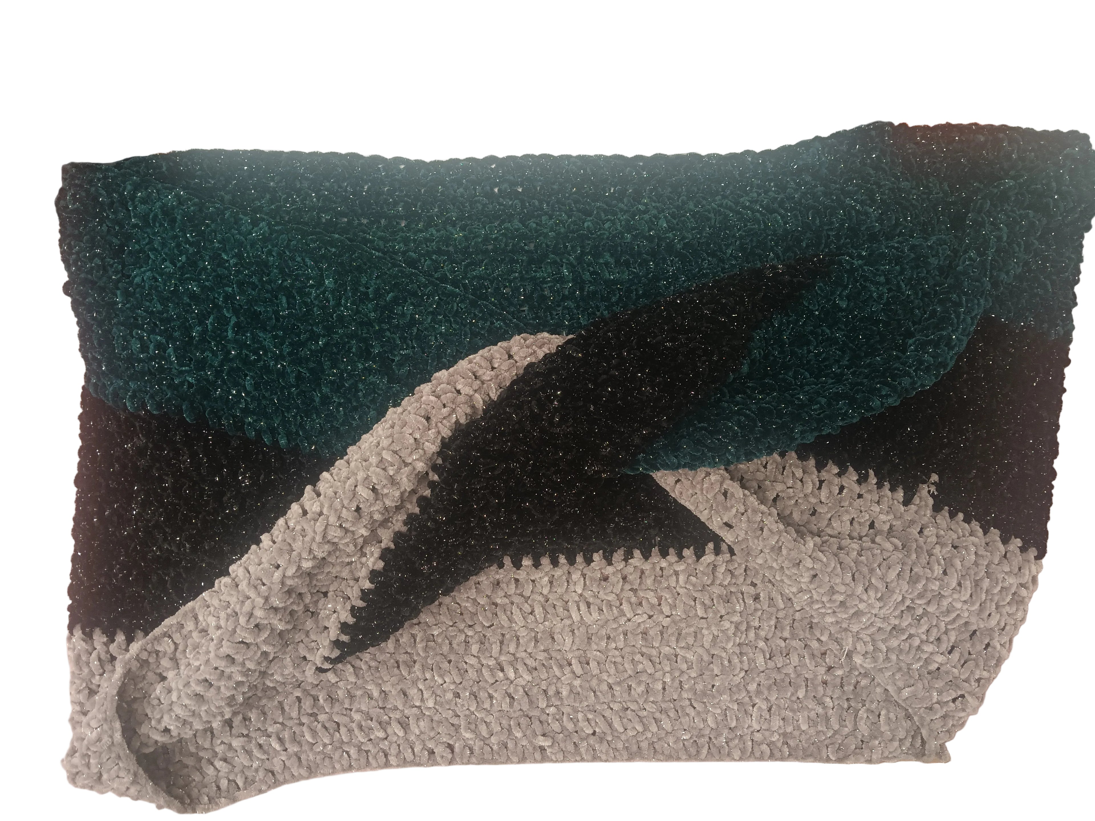Sparkling Möbius Crochet Wrap – Silver, Black & Midnight Green