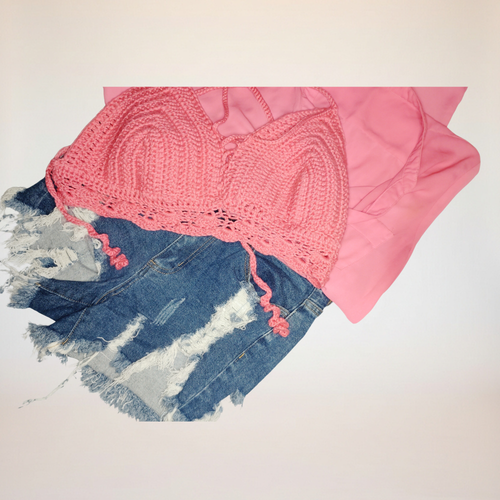 Kiki Pink Cotton Halter Top