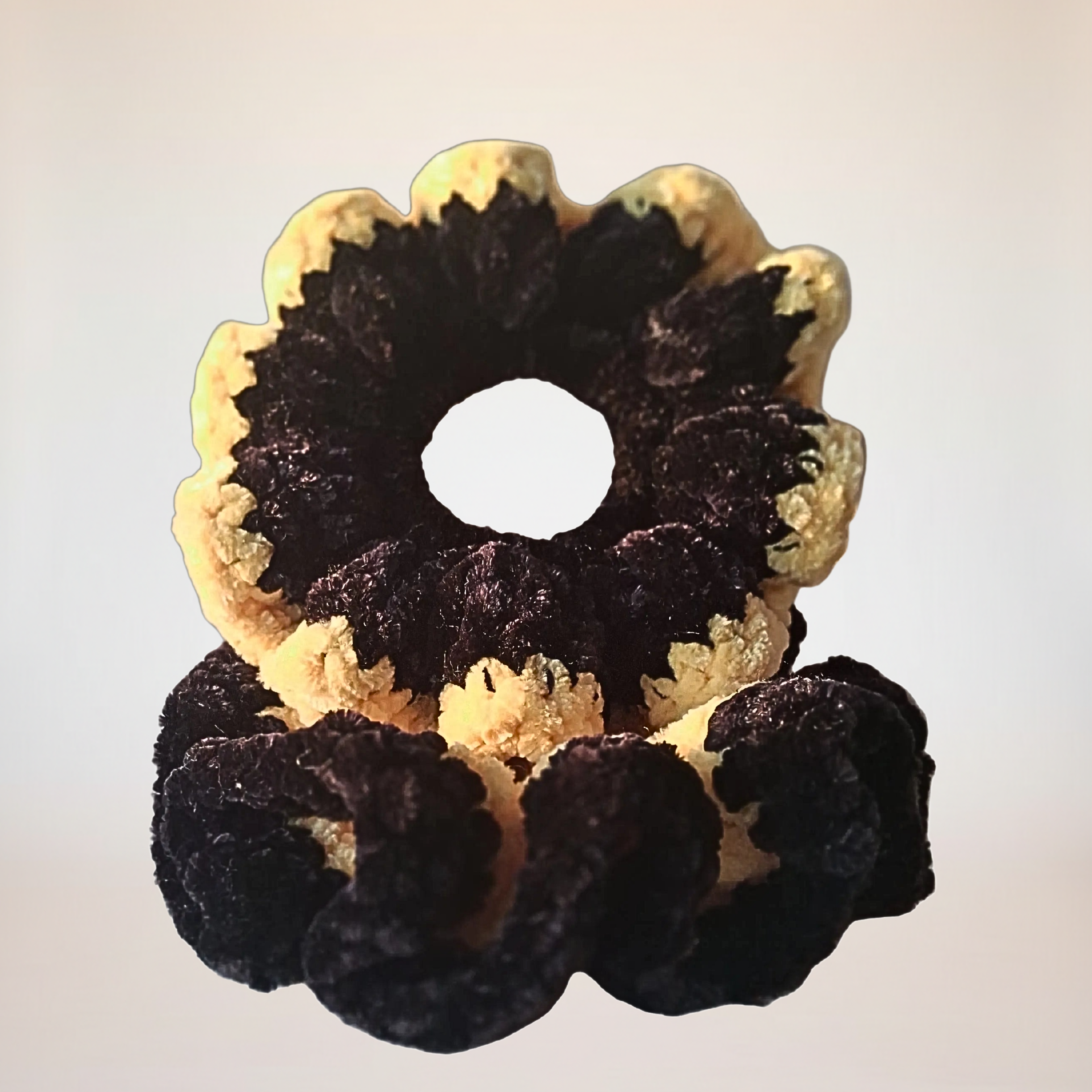 Black Velvet Scrunchie with Yellow Trim - Handmade Crochet Hair Tie