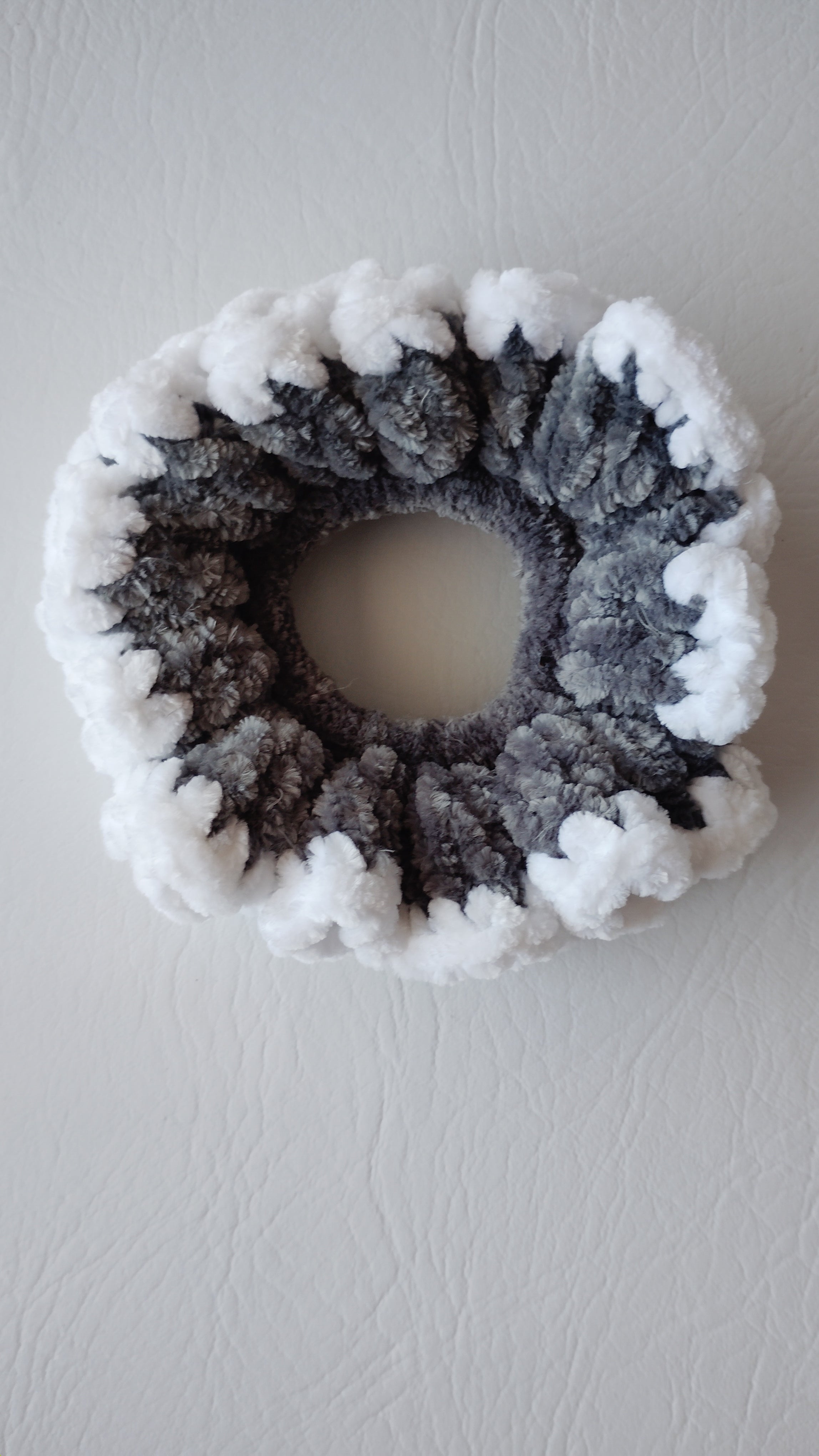 Gray & White Velvet Trim Extra Squishy Scrunchie
