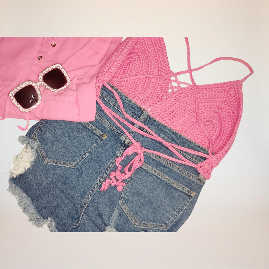 Kiki Pink Cotton Halter Top
